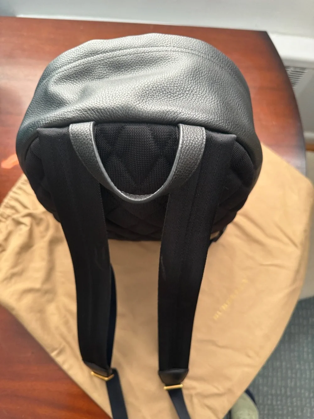 Burberry Tan Canvas Backpack with Black Leather and Red Stripe - Picture 3 of 6